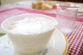 SheepÃ¢â¬â¢s milk ricotta in plastic mold Royalty Free Stock Photo